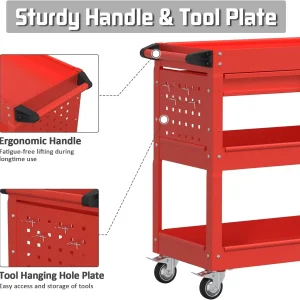 Odaof 4-Wheel Big Rolling Tool Storage Cart with Ball-Bearing Slides for Garage and Warehouse (Orange)