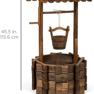 Best Choice Products Rustic Wooden Wishing Well Planter Outdoor Home Décor for Patio, Garden, Yard w/Hanging Bucket