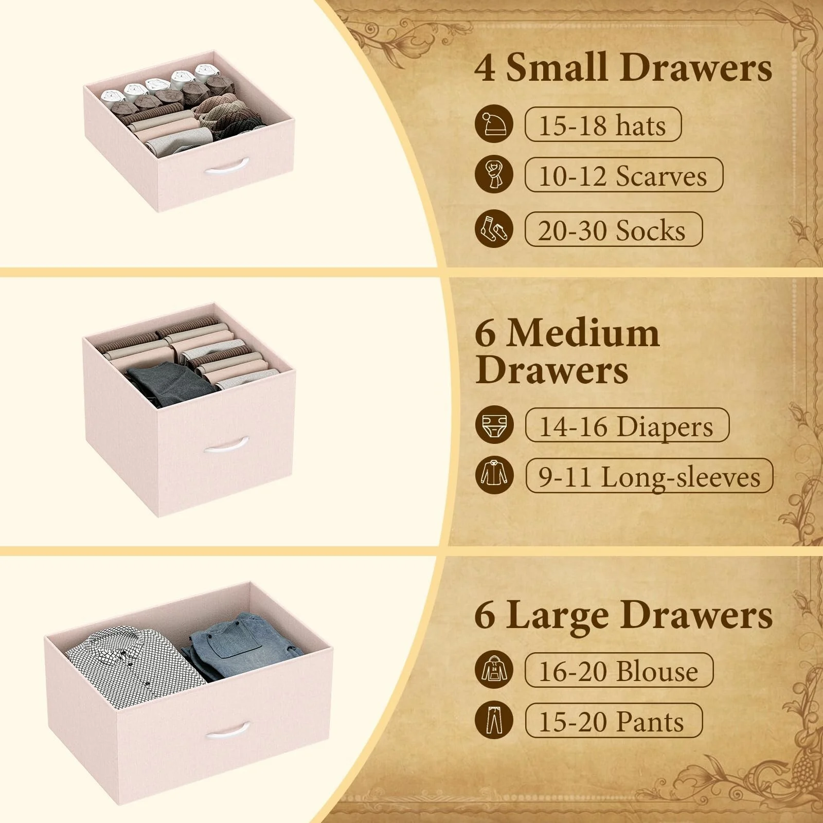 Garvee 15 Drawers Dresser for Bedroom Tall Chest of Drawers, Metal Frame & Wood Top Storage Organizer Cabinet with Fabric Drawers for Living Room, Entryway, Hallway, Closet, White