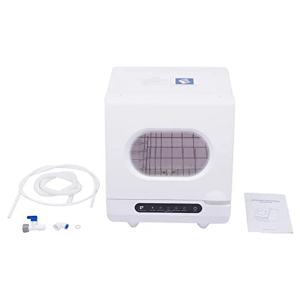 White Desktop Dishwasher, 1200W Compact Automatic Dishwasher, 5 Washing Programs Display 360- Spray Arm, 72 - C Hot Water Rotary Cleaning, Suitable for Apartment/Office/Kitchen/RV