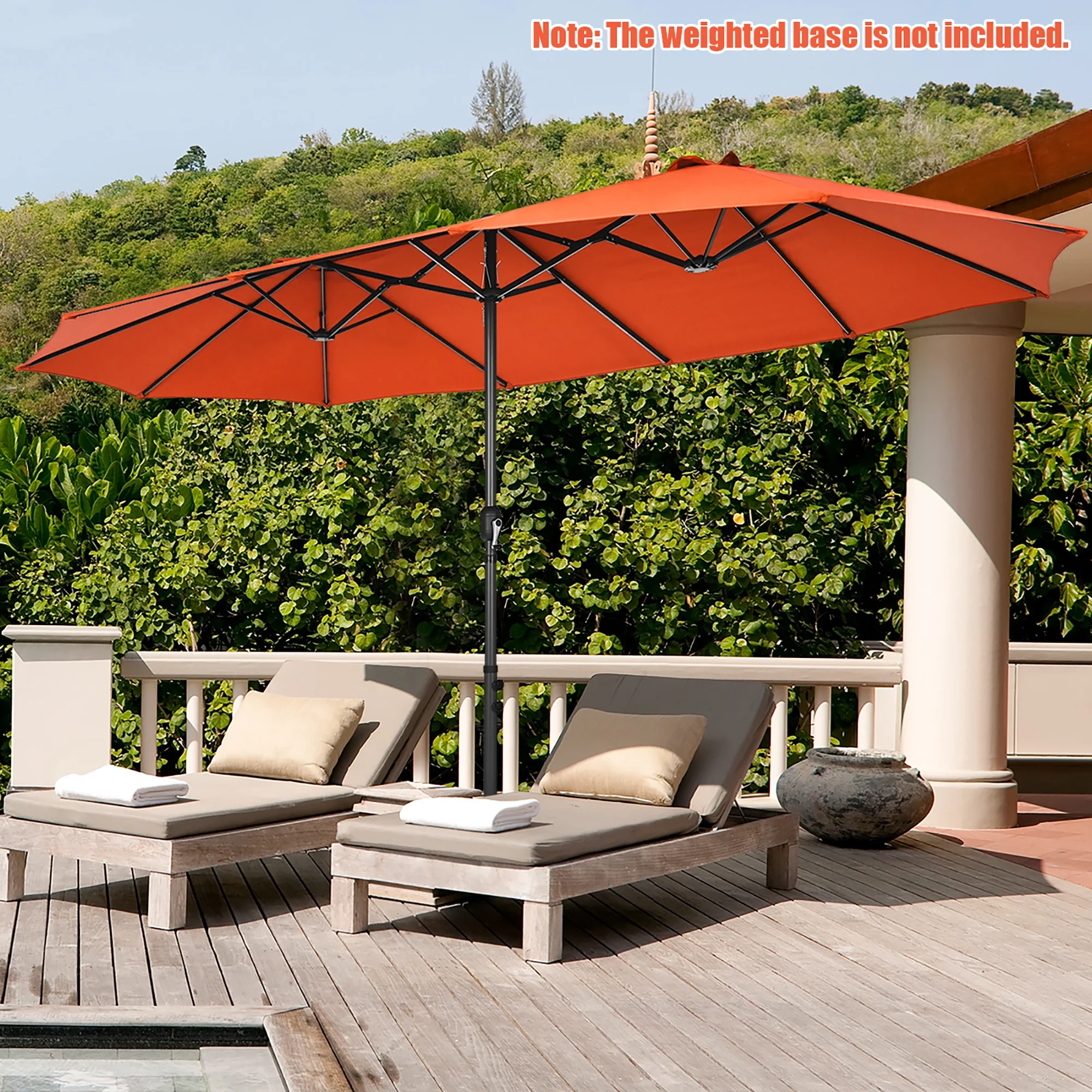 Costway 15ft Beige Patio Double-Sided Umbrella, Crank Lift