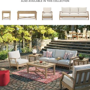 Signature Design by Ashley Clare View Coastal Outdoor Patio Eucalyptus Sofa with Cushions, Beige