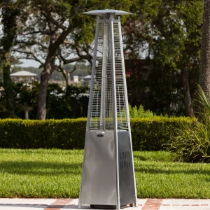 Fire Sense Pyramid Flame Patio outdoor propane Heater Tower with Wheels Coronado Brushed Bronze