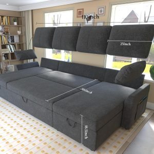 VanAcc Sofa Bed, Sleeper Sofa with Storage Chaise 2 in 1 Pull Out Couch Living Room