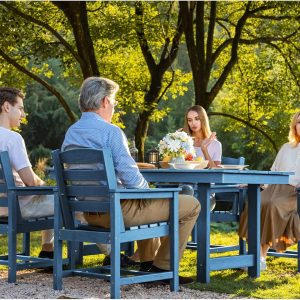 SERWALL 7-Piece Patio Table Set, Outdoor HDPE Dining Furniture with Umbrella Hole, All Weather Table and Chairs for Lawn, Garden, Poolside, Aruba
