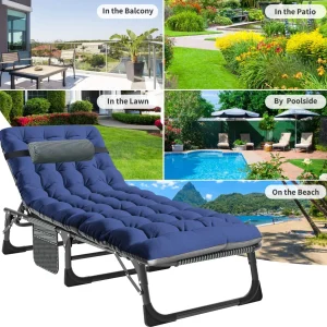 Slsy Folding Lounge Chair, 5-Position Adjustable Outdoor Reclining Chair, Folding Sleeping Bed Cot, Folding Chaise Lounge Chair for Pool Beach Patio Sunbathing