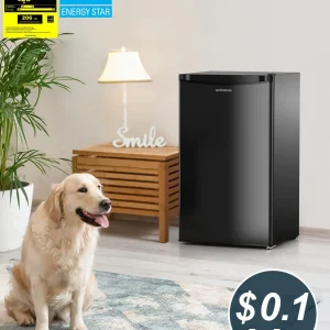 Upstreman 3.2 Cu.Ft Mini Fridge with Freezer, Single Door Mini Fridge, Dorm Fridge, Adjustable Thermostat, Mini Refrigerator for Bedroom, Office, Dorm, Black-BR321