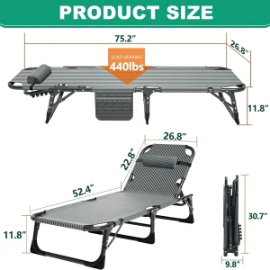 Slsy Folding Lounge Chair, 5-Position Adjustable Outdoor Reclining Chair, Folding Sleeping Bed Cot, Folding Chaise Lounge Chair for Pool Beach Patio Sunbathing