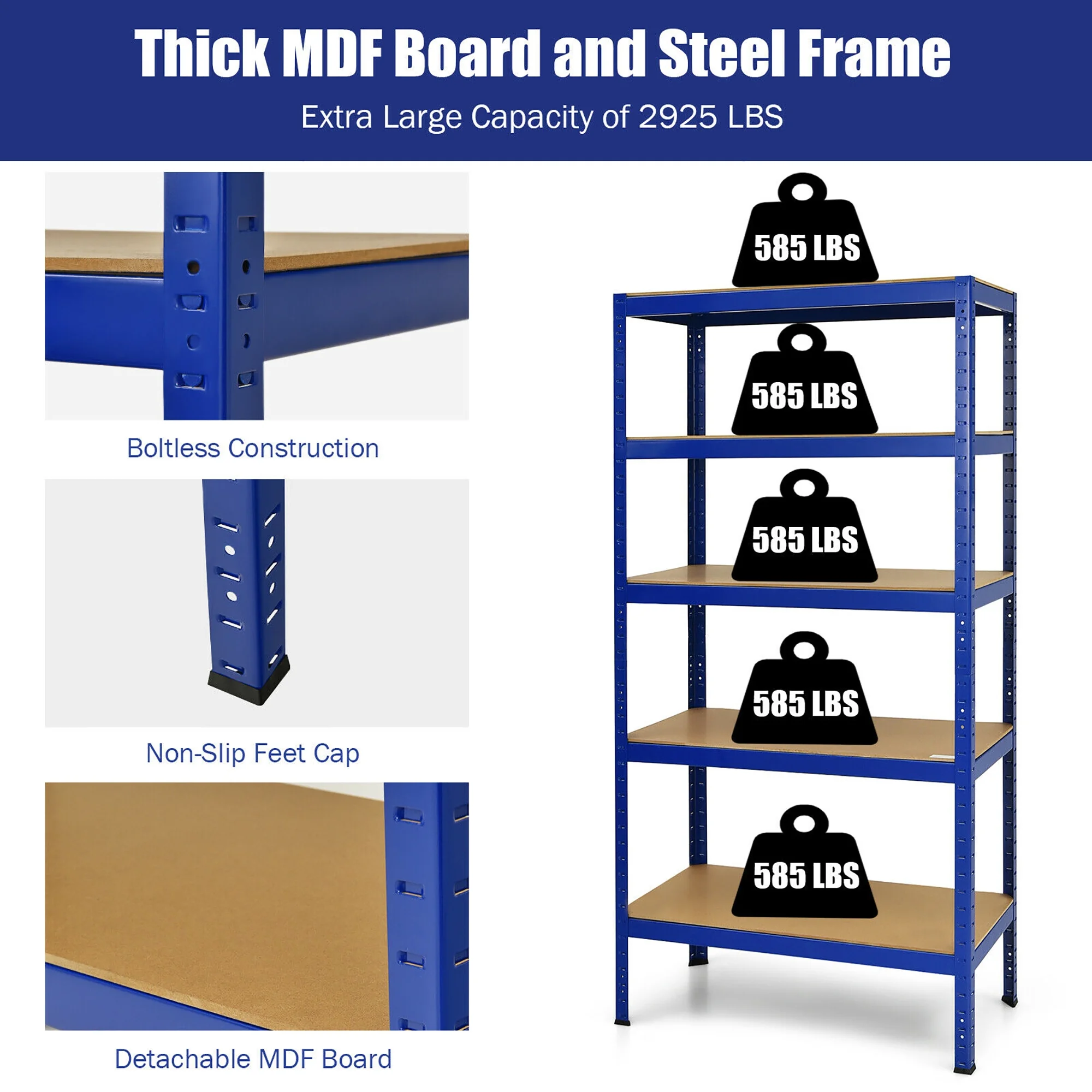 Costway 72'' Heavy Duty Steel 5 Level Garage Shelf Storage Adjustable Shelves Silver