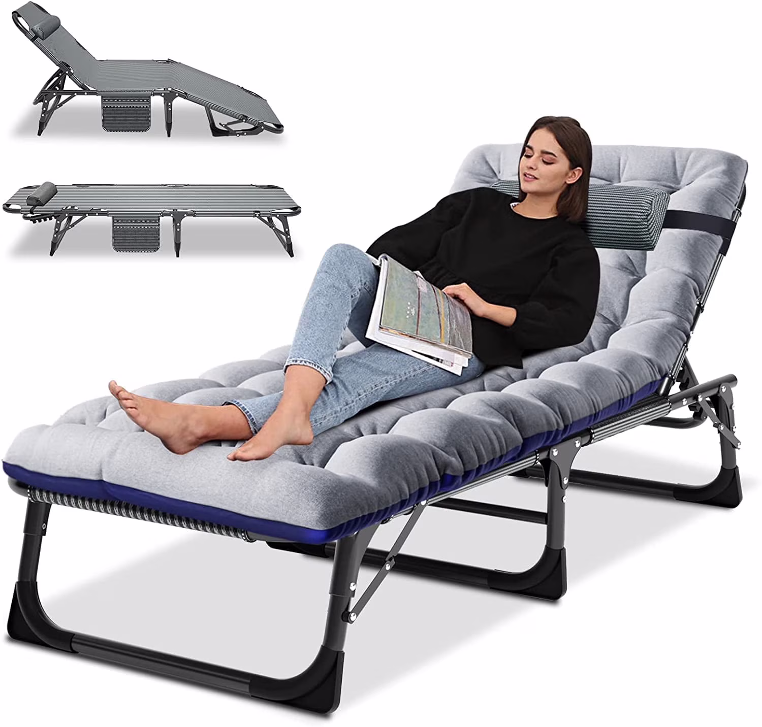 Slsy Folding Lounge Chair, 5-Position Adjustable Outdoor Reclining Chair, Folding Sleeping Bed Cot, Folding Chaise Lounge Chair for Pool Beach Patio Sunbathing