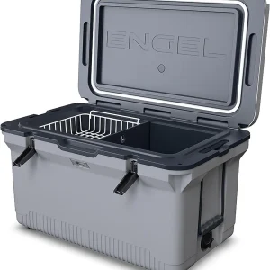 60 QT Ultra-Light Injection Molded Cooler - Ice Chest Keeps Ice up to 7 Days - Large Cooler Includes Wire Basket, Divider and Built-in Bottle Opener