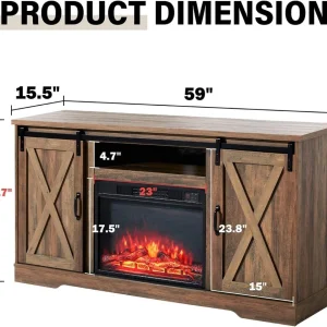 AMERLIFE Fireplace TV Stand with Sliding Barn Door for TVs up to 73", Farmhouse 63" Fireplace Entertainment Center with Storage Cabinets/Adjustable Shelves