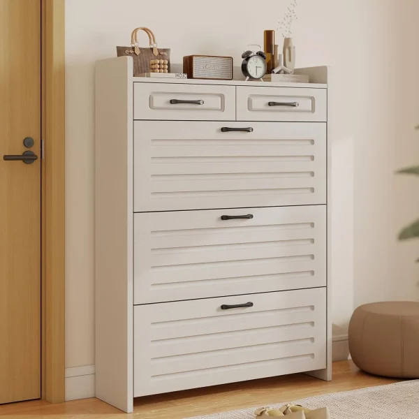 Shoe Cabinet with 3 Large Flip Drawers & 2 Storage Drawers, Narrow Shoe Organizer Cabinet Fits