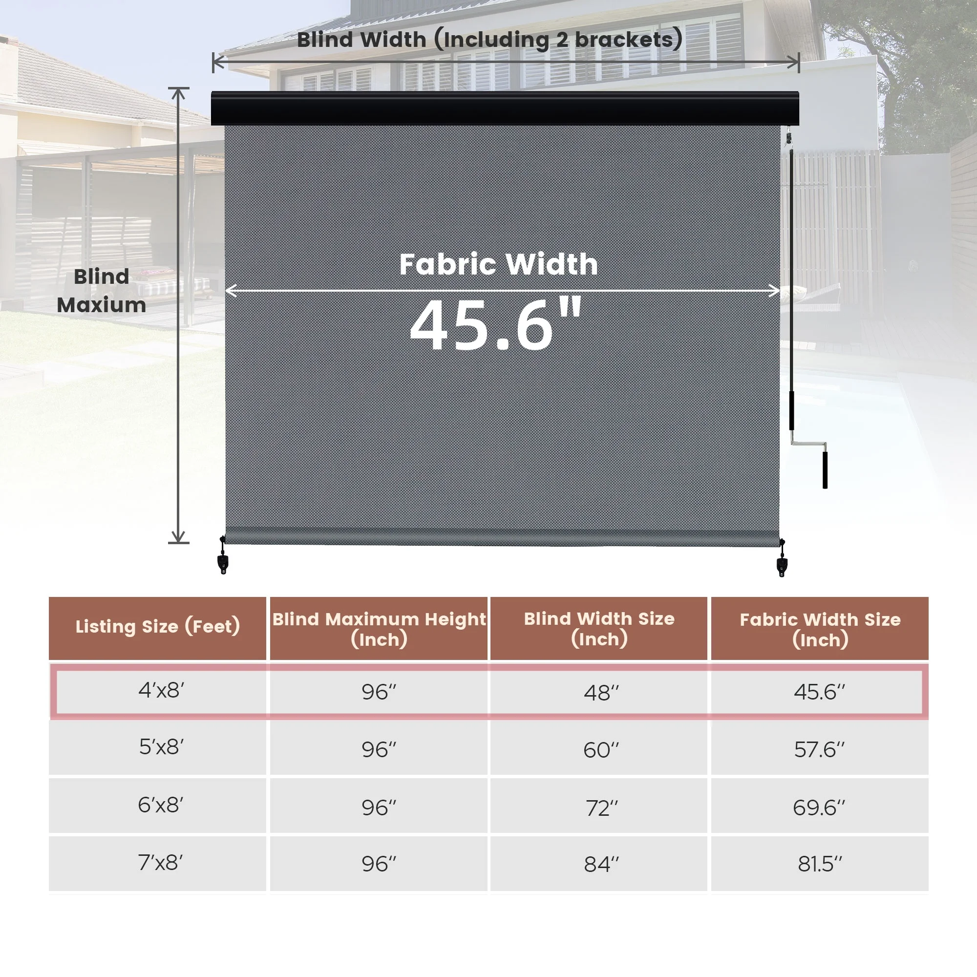 Vicllax 7'Wx8'H Outdoor Roller Shades Blinds for Patio Porch Crank Operation Solar Fabric, Light Gray