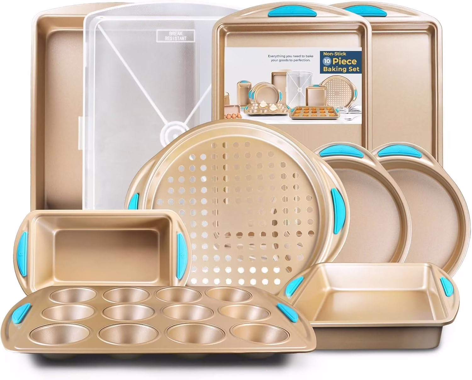 10-Piece Steel Non-Stick Bakeware Set with Pans, Sheets, and Muffin Tin