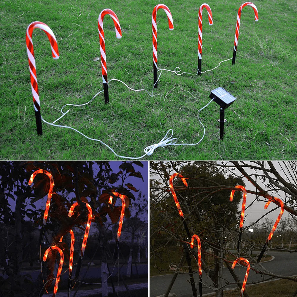 Christmas Candy Cane Lights, 15inch Set of 5 Solar Powered Candy Canes Christmas Pathway Lights Outdoor-Candy Cane Christmas Decorations Outdoor for Holidays Lighting up Sidewalk,Yard,