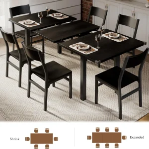 iPormis 63" Extendable Dining Table for 4-8, Square Wooden Dining Room Table with Metal Base, Modern Extendable Table for Small Kitchens, Dining Office Areas, Black