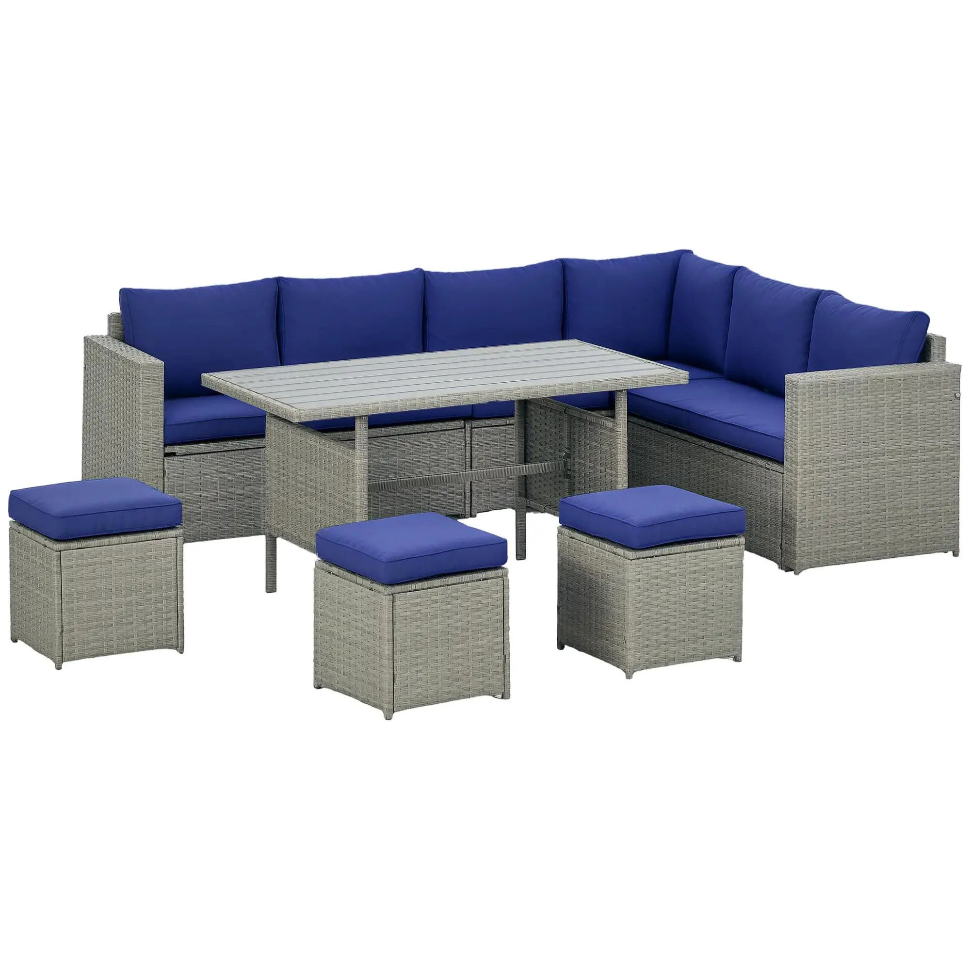 Resenkos Wicker Outdoor Patio Furniture Set, L-Shaped 7 Pieces Outdoor Dining Sectional Sofa, Gray