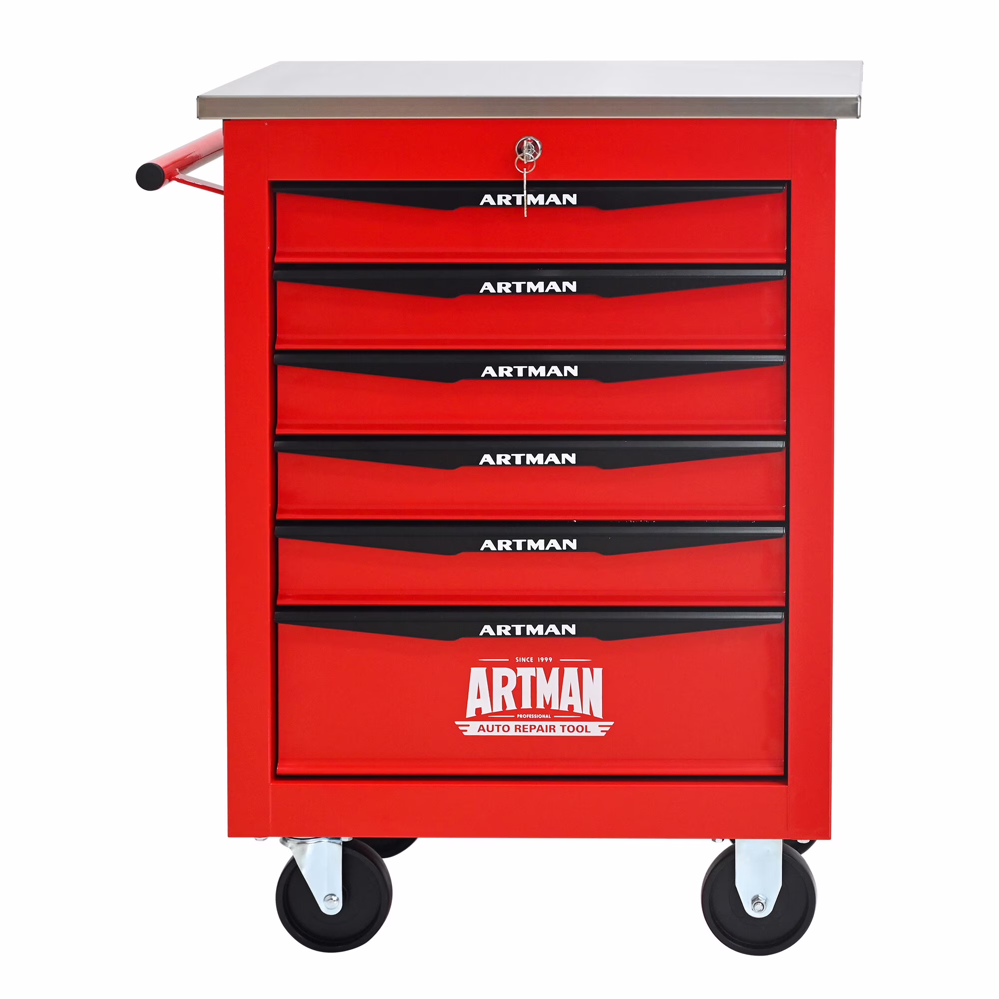 Tool Cabinets 4 Drawers Multifunctional Tool Cart with Wheels,Metal Rolling Tool Cart Storage for Garage Workshop Warehouse Repair Shop--With Stainless Steel Roof- Red&Black,Garage Tool Cabinets