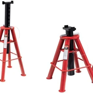 10-Ton Medium Height Pin Type Jack Stands, Pair, Red
