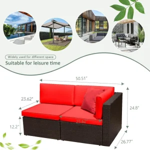 Devoko 5 Pieces Patio Furniture Sets All Weather Outdoor Sectional Patio Sofa Manual Weaving Wicker Rattan Patio Seating Sofas with Cushion and Glass Table(Beige)
