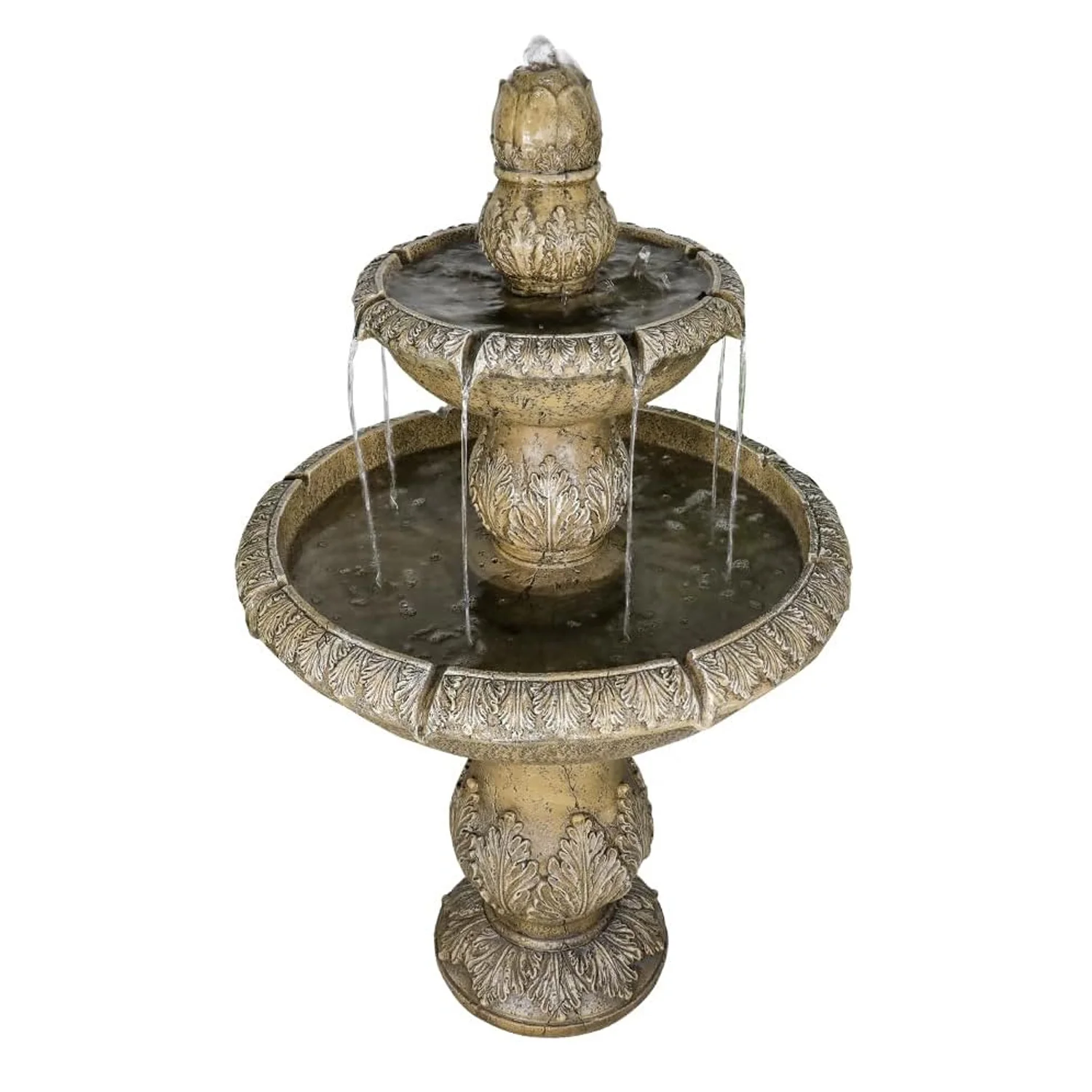 48-?H Outdoor Floor Water Fountain, 3-Tiers Concrete Water Fountain with Submersible Electric Pump - Garden Cascading Waterfall for Yard Patio Lawn Home Decor