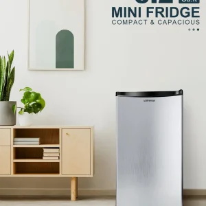 Upstreman 3.2 Cu.Ft Mini Fridge with Freezer, Single Door Mini Fridge, Dorm Fridge, Adjustable Thermostat, Mini Refrigerator for Bedroom, Office, Dorm, Black-BR321