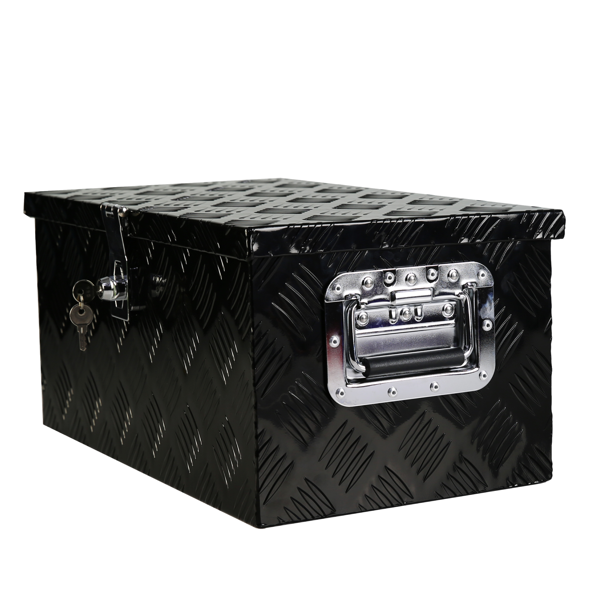 20'' Metal Truck Tool Box, Aluminum Tool Box Storage Organizer for Truck Bed Trailer Pickup ATV, Lockable Tools Underbody Organizer W/Side Handle, Black Anti-collision Design