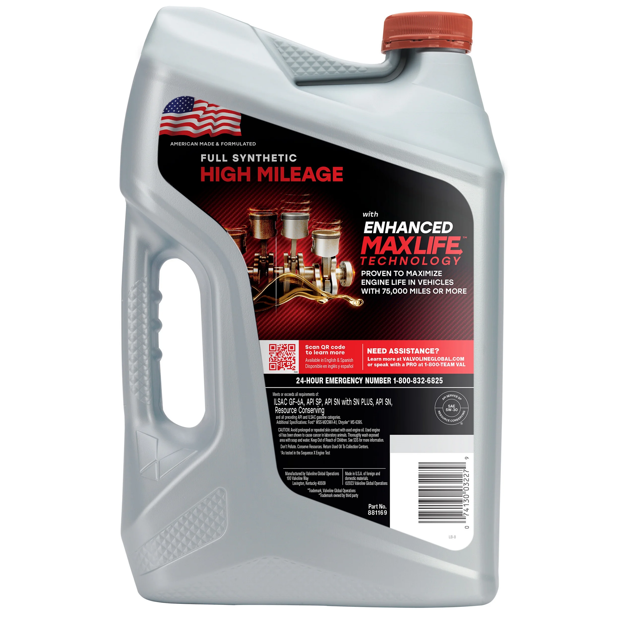 (3 pack) Valvoline Full Synthetic High Mileage with MaxLife Technologyl 5W-30 Motor Oil 5 QT