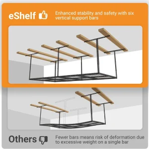 2ftx8ft Overhead Garage Storage Rack, Heavy-Duty Metal Garage Ceiling Storage Rack, 22''-40" Adjustable Ceiling Drop-Down, 400 lb. Loading Weight Capacity, White