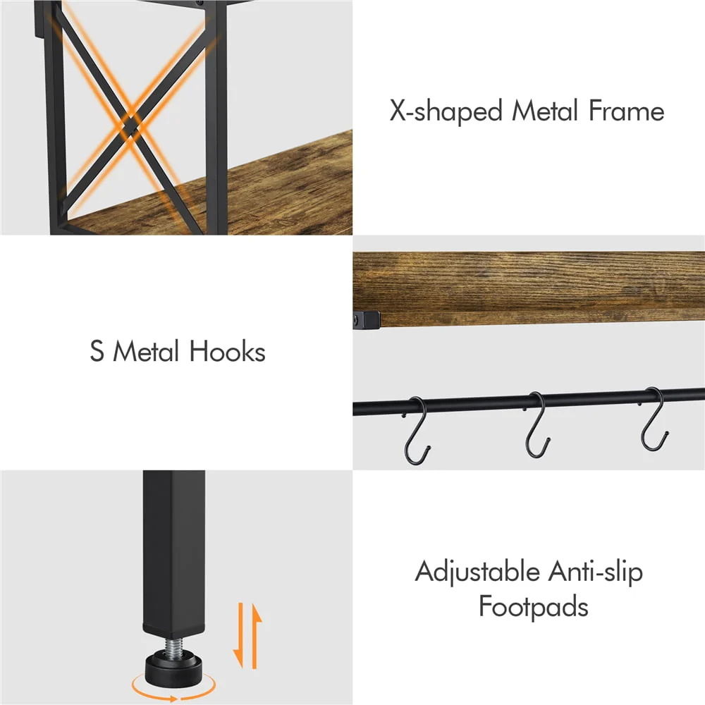 SmileMart 4-Tier Bakers Rack Kitchen Storage Shelf with S-Hooks, Rustic Brown