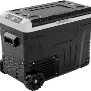 EUHOMY 12 Volt Refrigerator, 37QT(35L) Electric Cooler, Portable Freezer 12V/24V DC 110-240V AC, 12V Fridge -4℉~68℉, 12V Cooler with Wheels & 2 Baskets for Travel, Truck, Boat, Camping