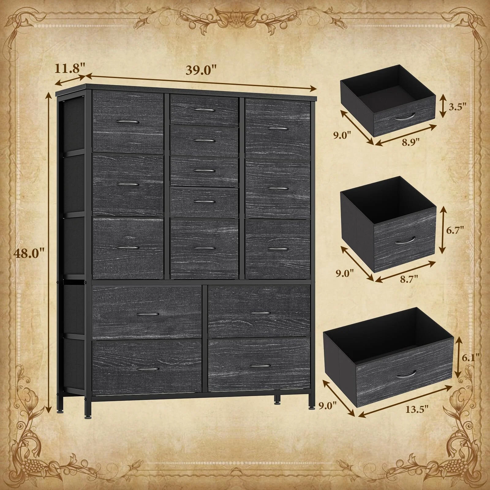Garvee 15 Drawers Dresser for Bedroom Tall Chest of Drawers, Metal Frame & Wood Top Storage Organizer Cabinet with Fabric Drawers for Living Room, Entryway, Hallway, Closet, White