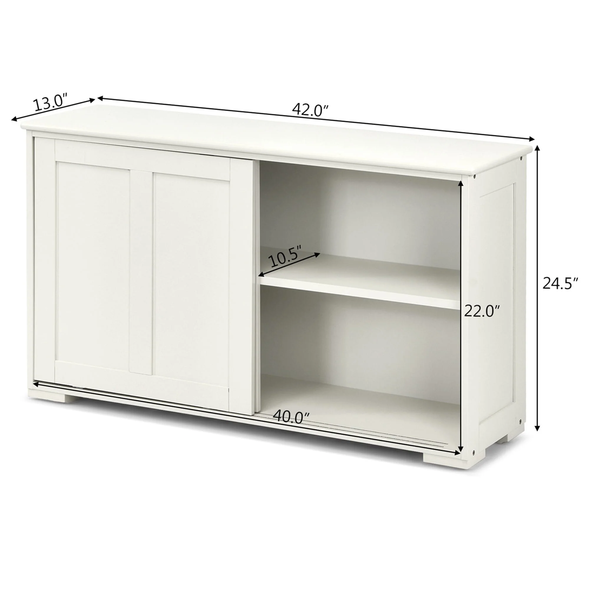 Costway Kitchen Storage Cabinet Sideboard Buffet Cupboard Wood Sliding Door Pantry Cream White