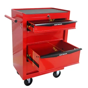 Tool Cabinets 4 Drawers Multifunctional Tool Cart with Wheels,Metal Rolling Tool Cart Storage for Garage Workshop Warehouse Repair Shop--With Stainless Steel Roof- Red&Black,Garage Tool Cabinets