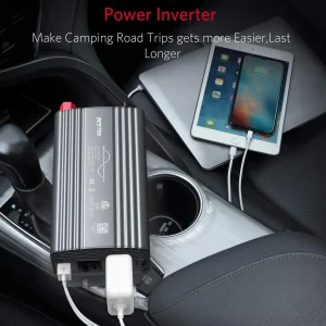 BESTEK 500W Pure Sine Wave Power Inverter DC 12V to 110V AC Car Plug Inverter Adapter Power Converter with 4.2A Dual USB Charging Ports and 2 AC Outlets Car Charger, ETL Listed, Grey