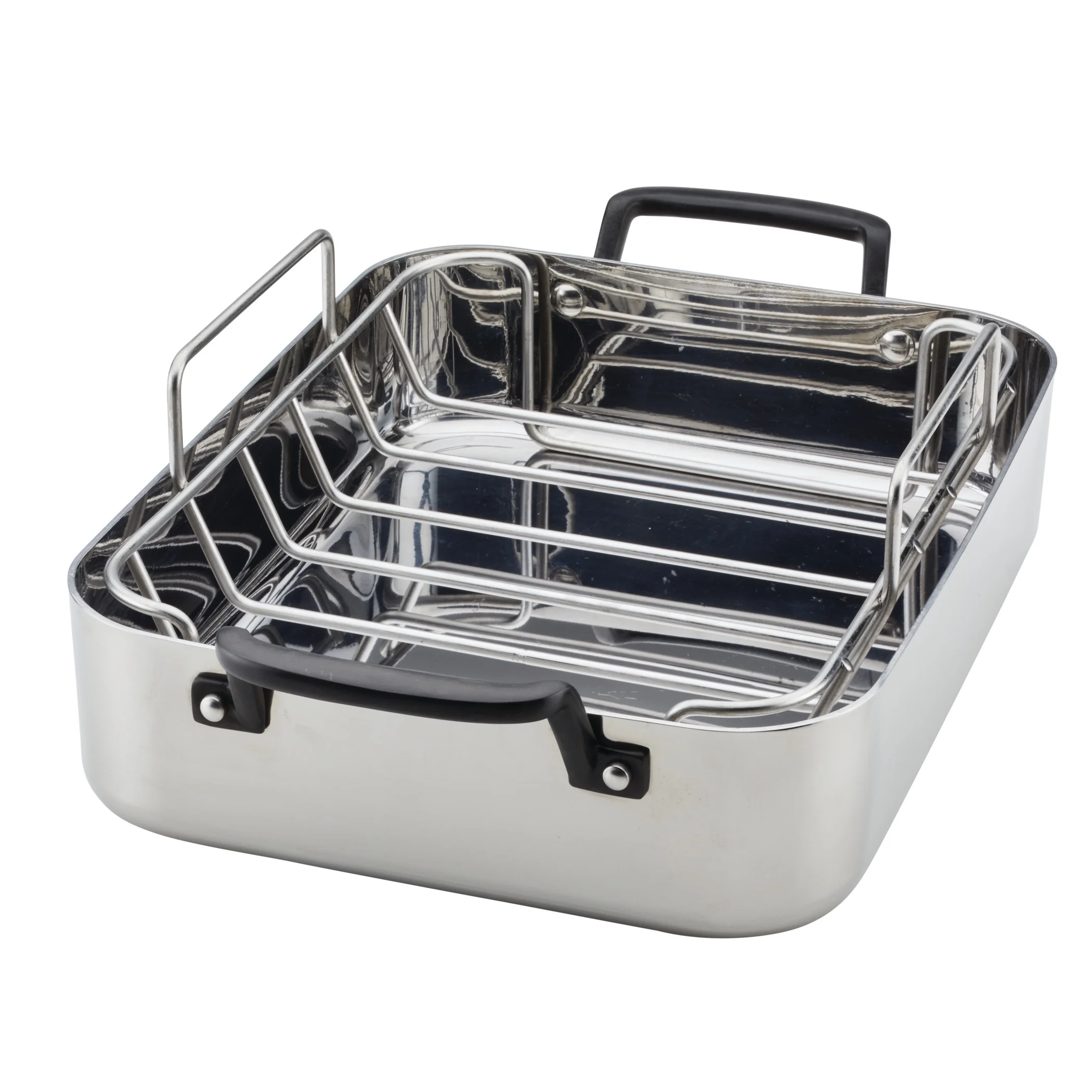 KitchenAid 5-Ply Clad 15x11.5 Inch Stainless Steel Roaster with Removable Rack, Induction Compatible, Metal Utensil, Broiler and Oven Safe to 500-F, Polished Stainless Steel