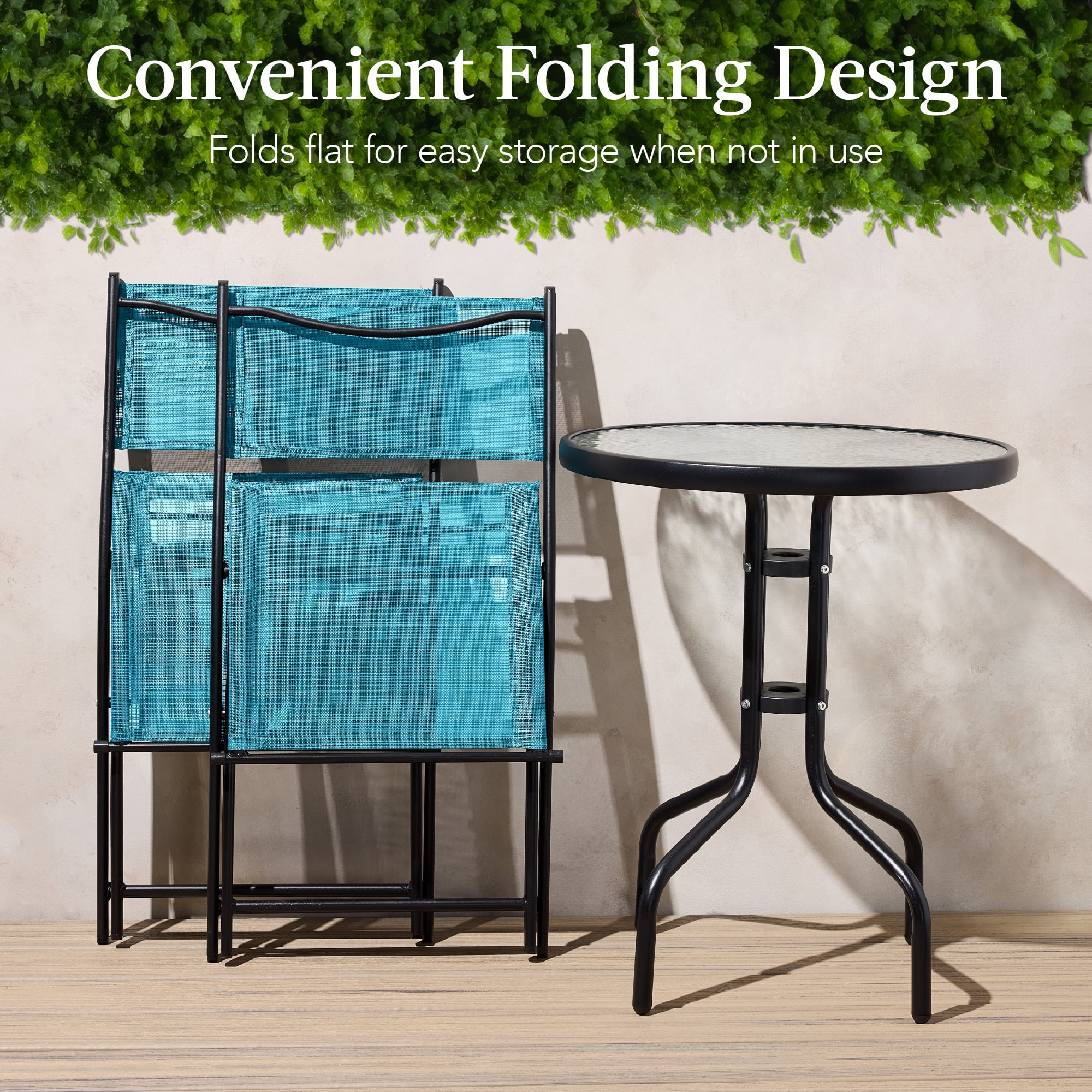 Best Choice Products 3-Piece Patio Bistro Dining Furniture Set w/ Glass Tabletop, Folding Chairs - Gray