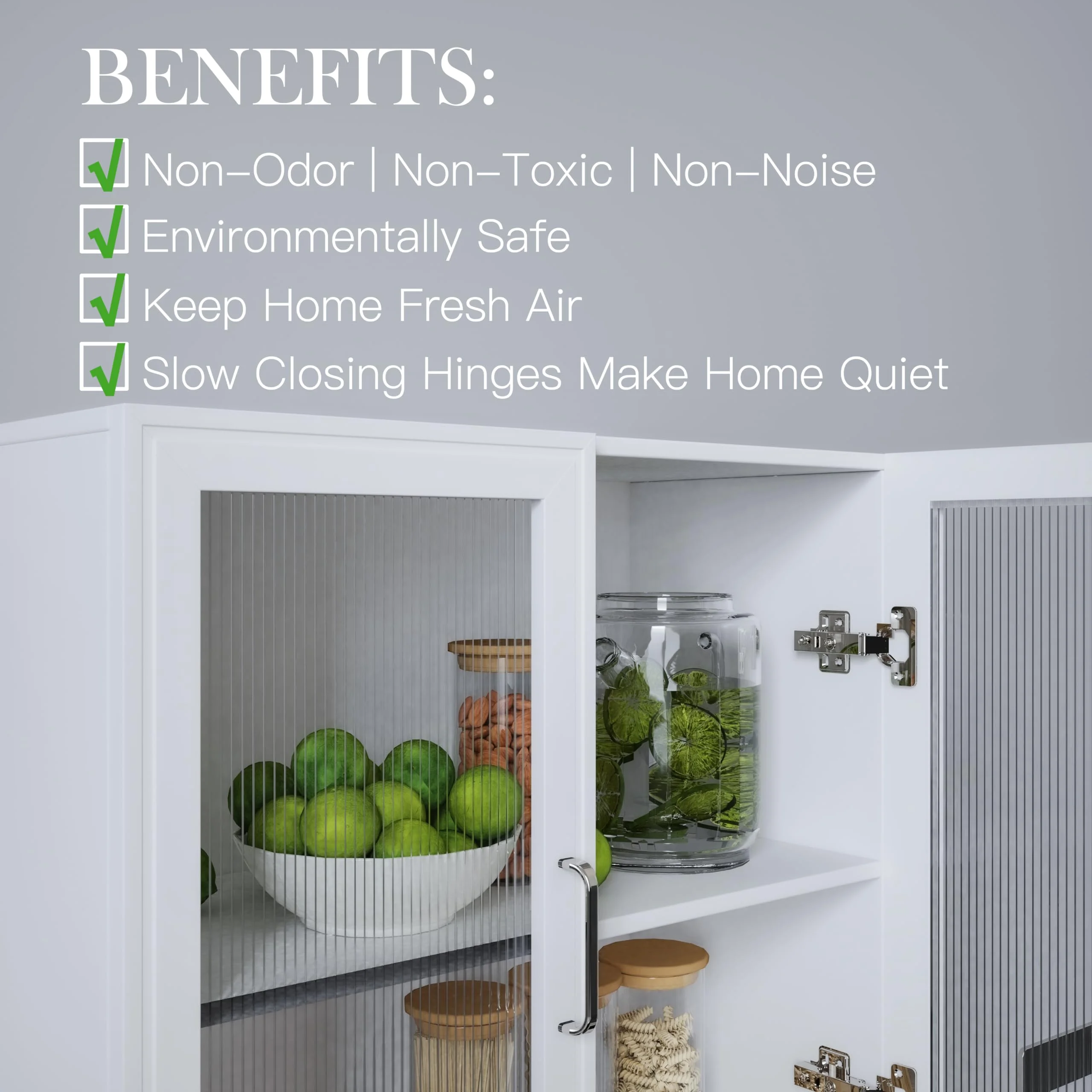 POLIHOME Display Wall Cabinet with Tempered Glass Doors-Storage Cabinet with Adjustable Shelves