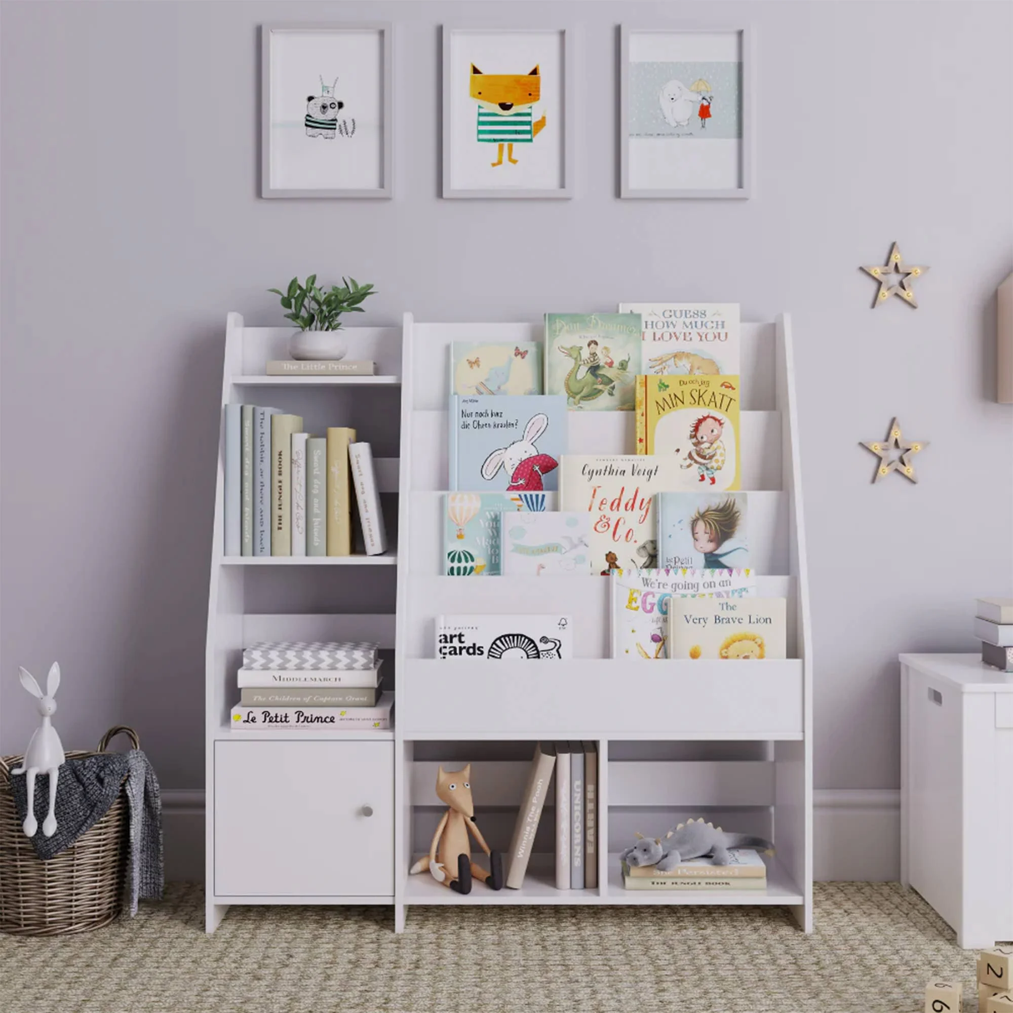 Sturdis Kids Toy Storage Organizer With Bookshelf and White Bins