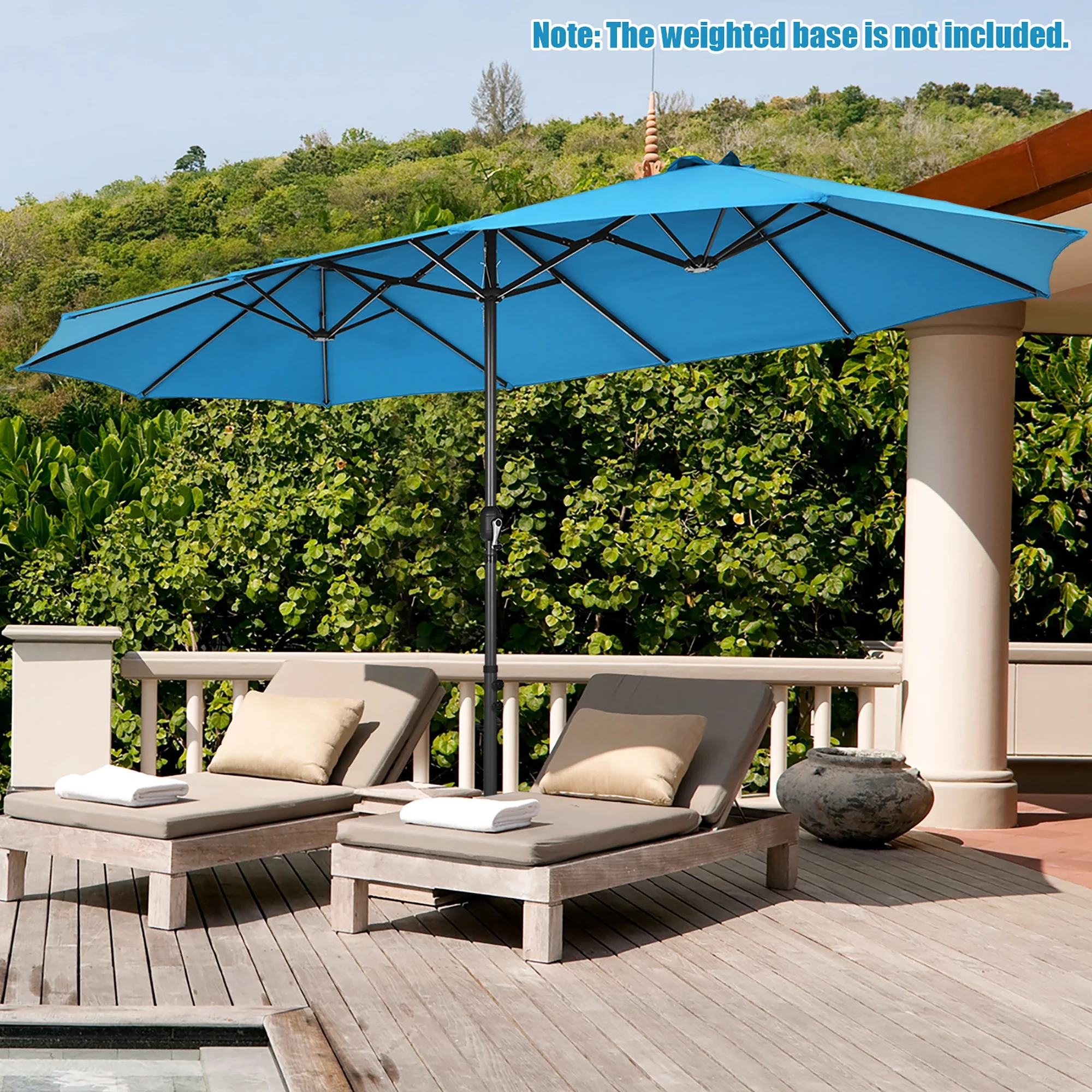 Costway 15ft Beige Patio Double-Sided Umbrella, Crank Lift