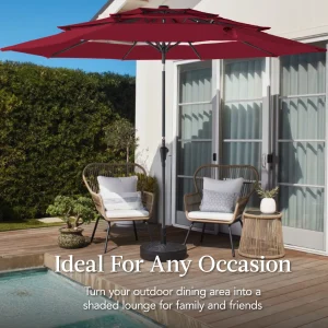 Best Choice Products 10ft 3-Tier Patio Umbrella, Market Sun Shade w/ Tilt Adjustment, Easy Crank - Red