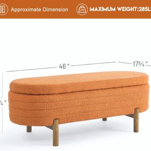 Furniliving Modern Storage Ottoman Bench, Sherpa Ottoman End of Bed Bench with Solid Wood Legs Upholstered Ottoman Benches with Storage Indoor Bench for Living Room with Rolled Arm, Entryway, White