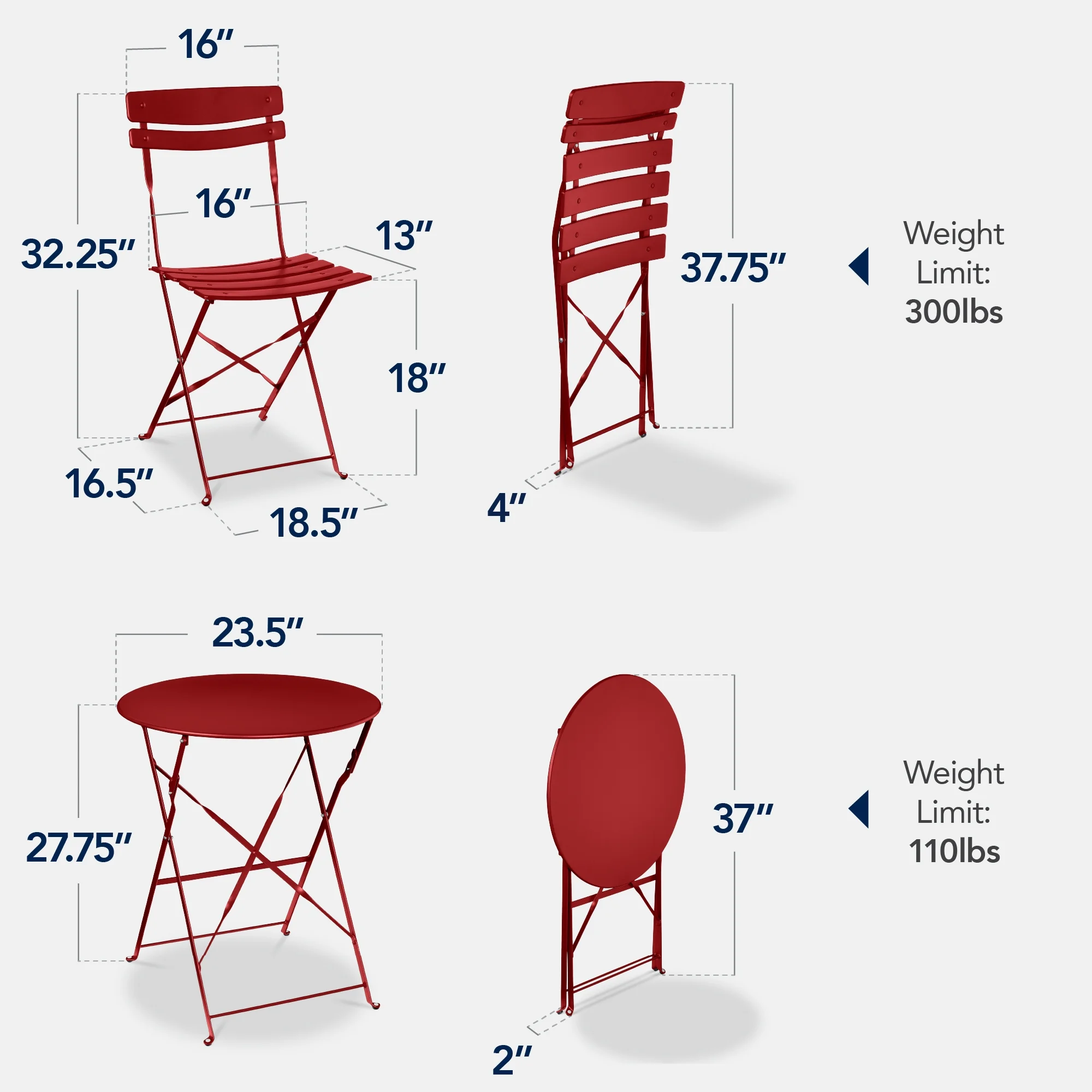 Best Choice Products 3-Piece Small Bistro Set, Folding Patio Furniture Set of 2 Chairs and Table - Black
