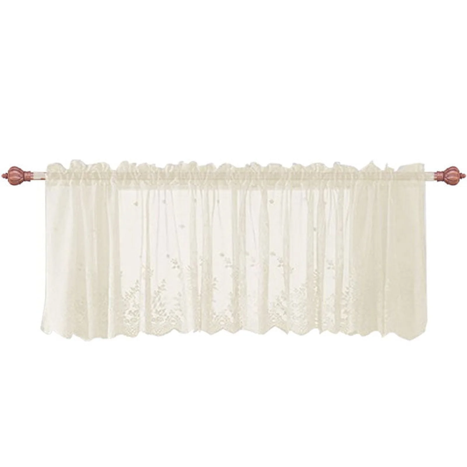 Howarmer Beige Sheer Valance 54 x 35 Inch Embroidered Lace Valance Curtains Living Room Bedroom Rod Pocket Voile Drapes, Elegant Home Decor Window Treatments, 1 Panel