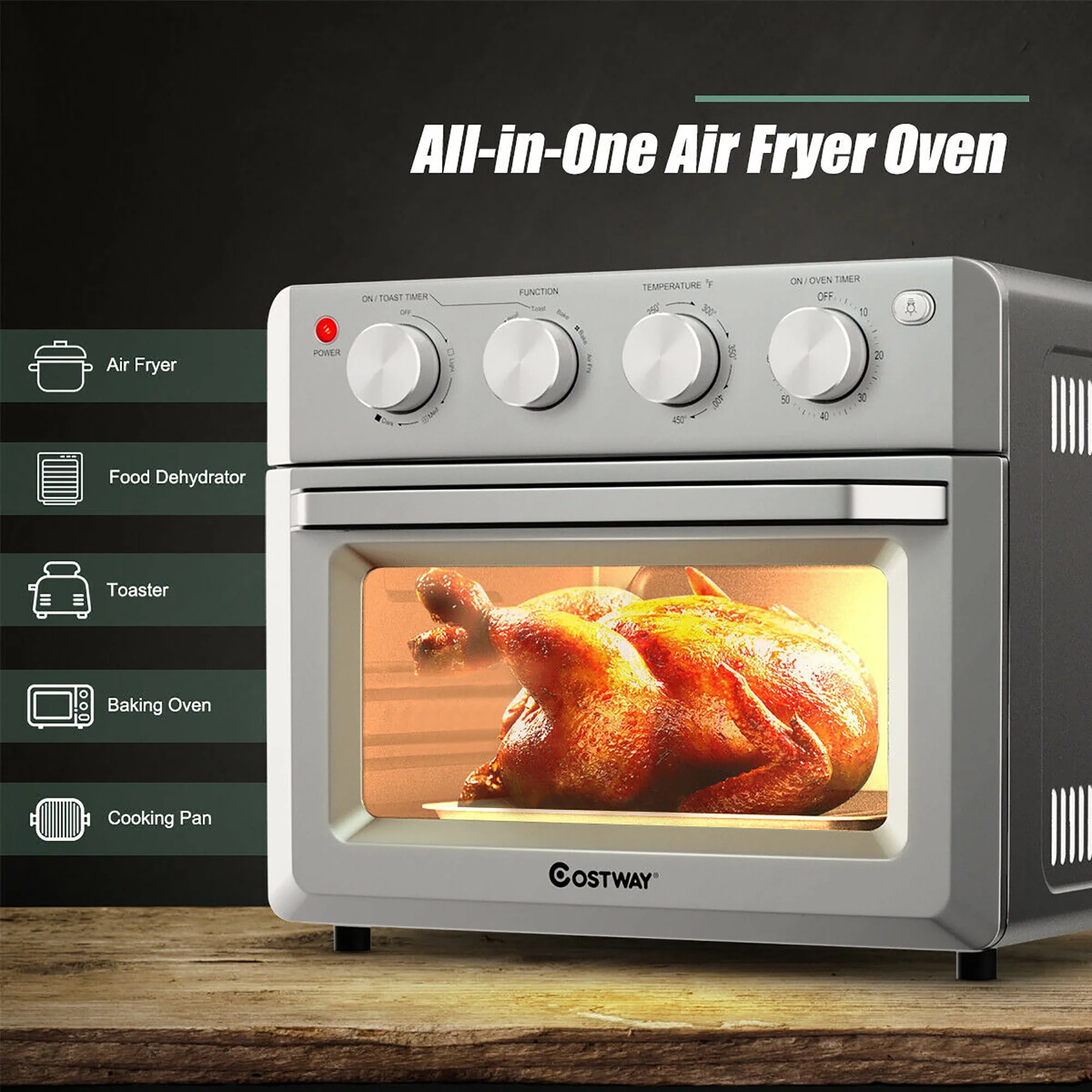 Costway 7-in-1 Air Fryer Toaster Oven 19 QT Dehydrate Convection Ovens w/ 5 Accessories