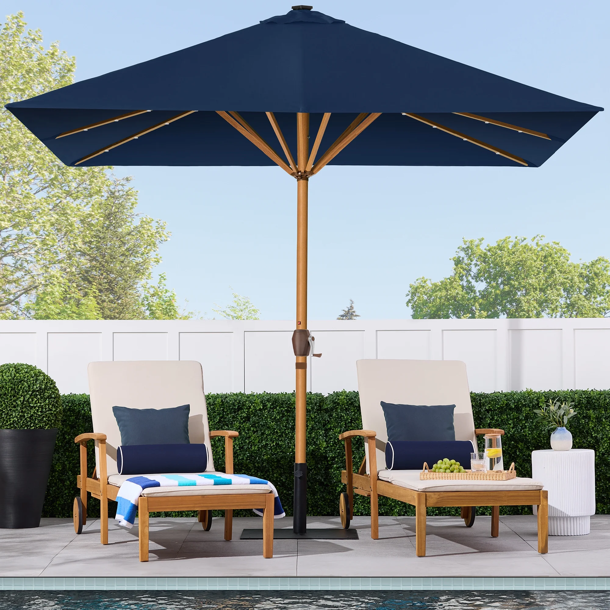 Best Choice Products 9ft Deep Square Solar LED Lighted Patio Umbrella w/ Woodgrain Pattern, UV-Resistant - Black