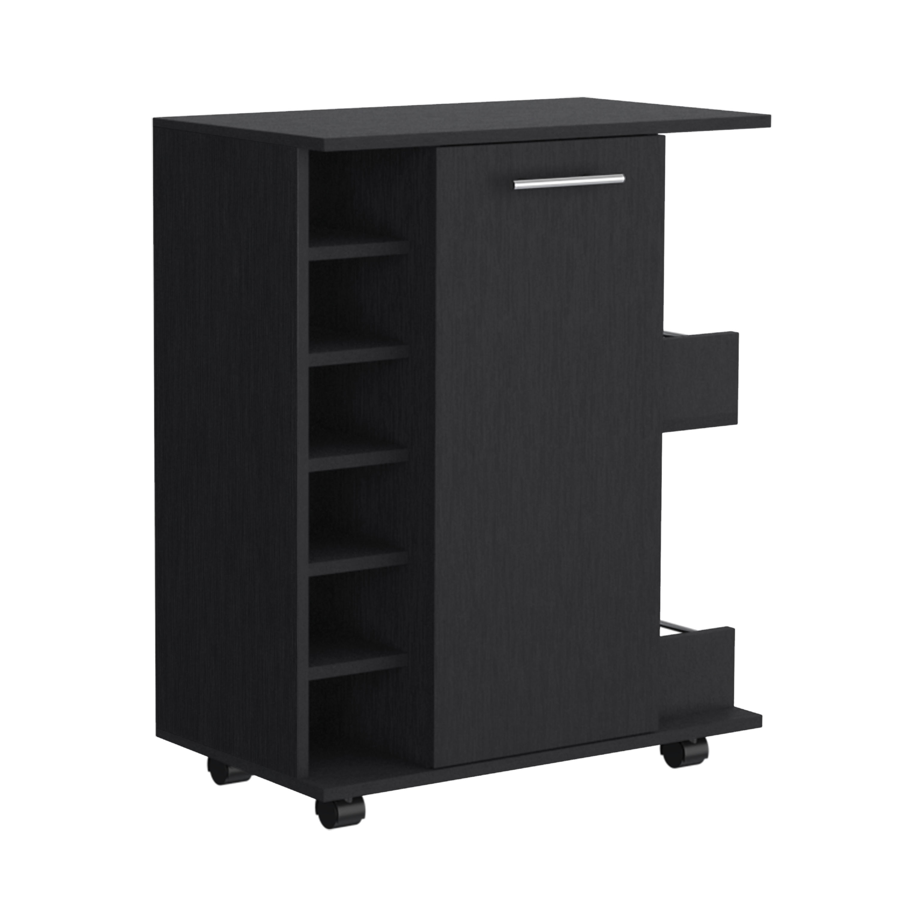 Royard Oaktree Modern Coffee Bar Cabinet wit Wheels, Home Bar Cart with Door, 6-bottle Wine Rack, and Storage Shelves, Small Wine Bar Cabinet for Kitchen, Living Room, Dining Room, White