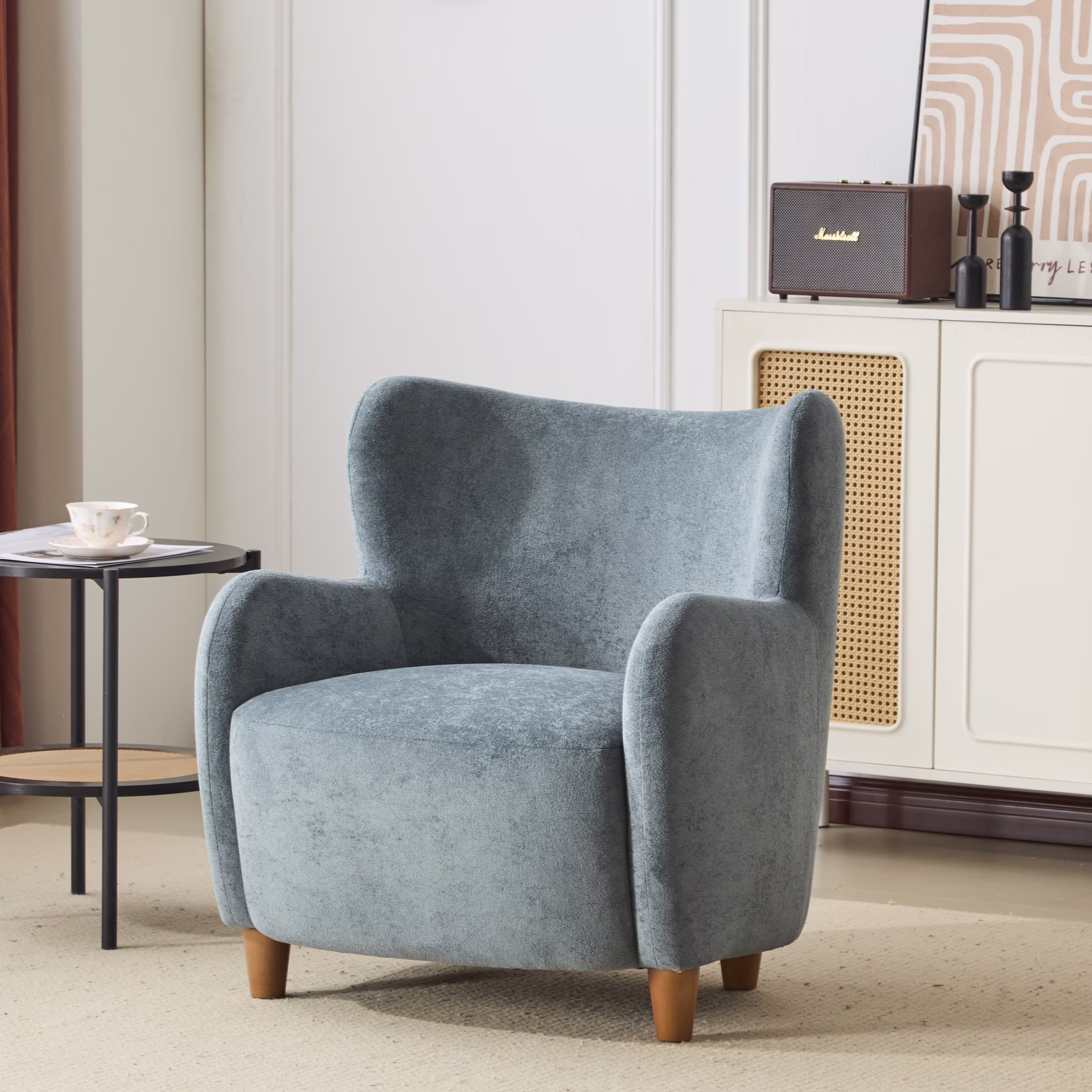 Christopher Knight Home Mid-Century Modern Velvet Wingback Accent Chair with Birch Legs, White
