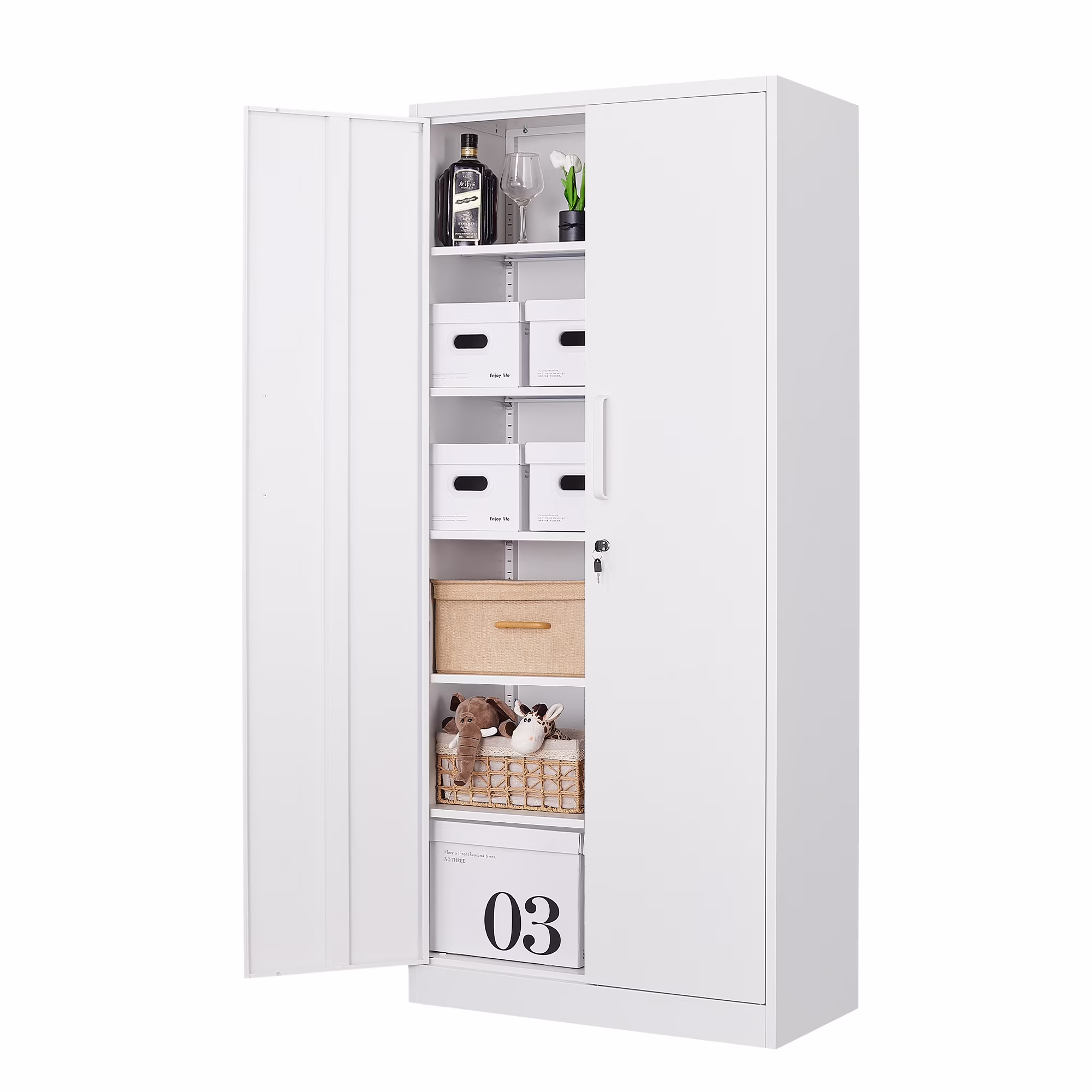 STANI Metal Storage Cabinet, 71- Tall Steel Cabinets with Locking Door and 5 Adjustable Shelves, Steel Classic Storage Cabinet for Home, School, Office, Garage